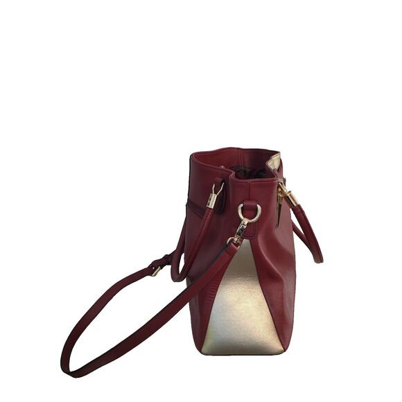 Foxer Italian Leather Deep Red/Gold Shoulder Crossbody Bag Purse Luxury Elegant - Picture 8 of 10